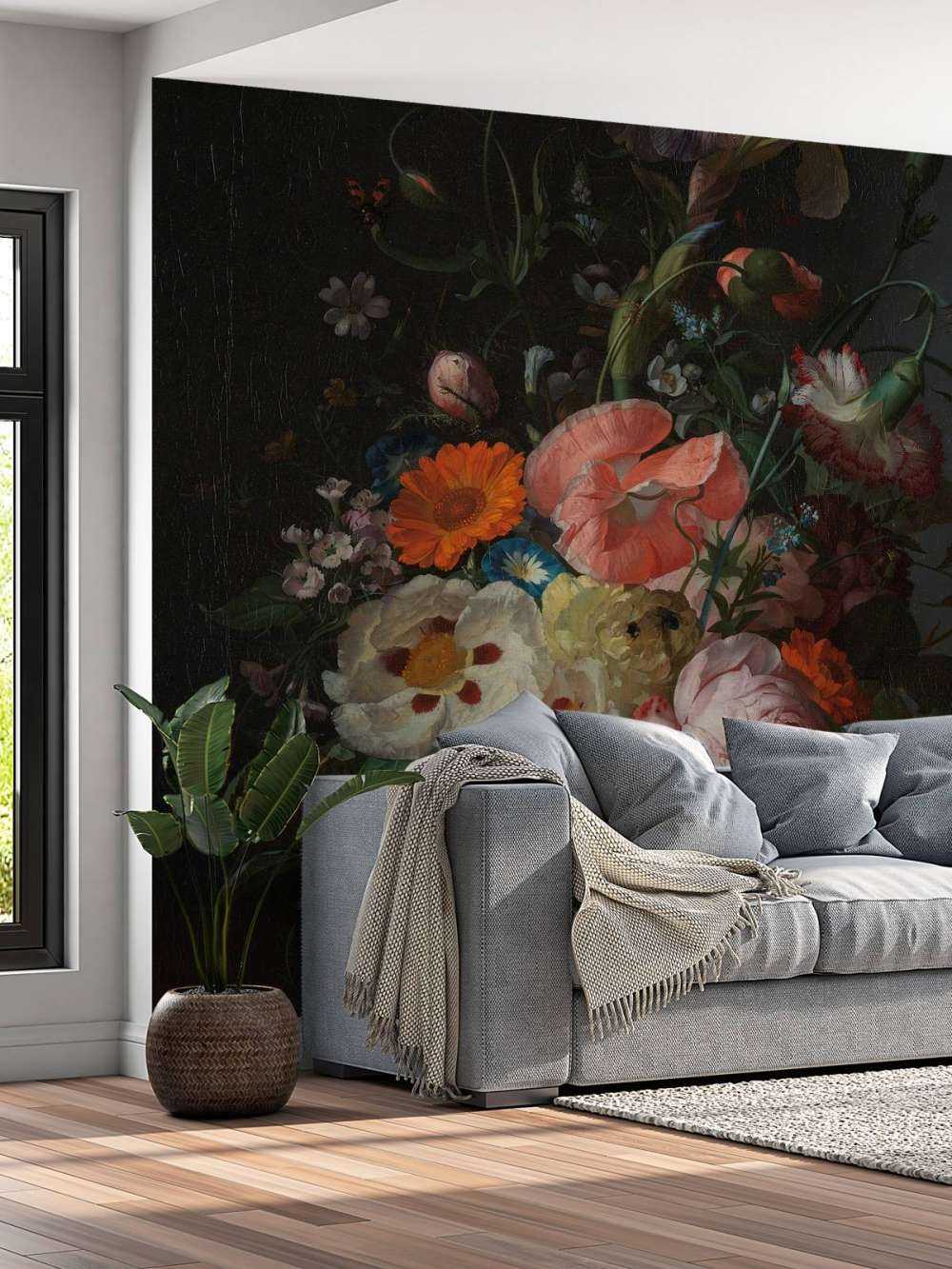 Natura morta con fiori su un tavolo di marmo