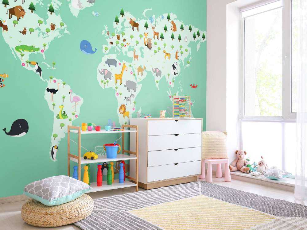 Mappa del mondo per bambini in verde