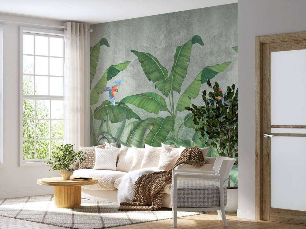 Foglie tropicali su cemento