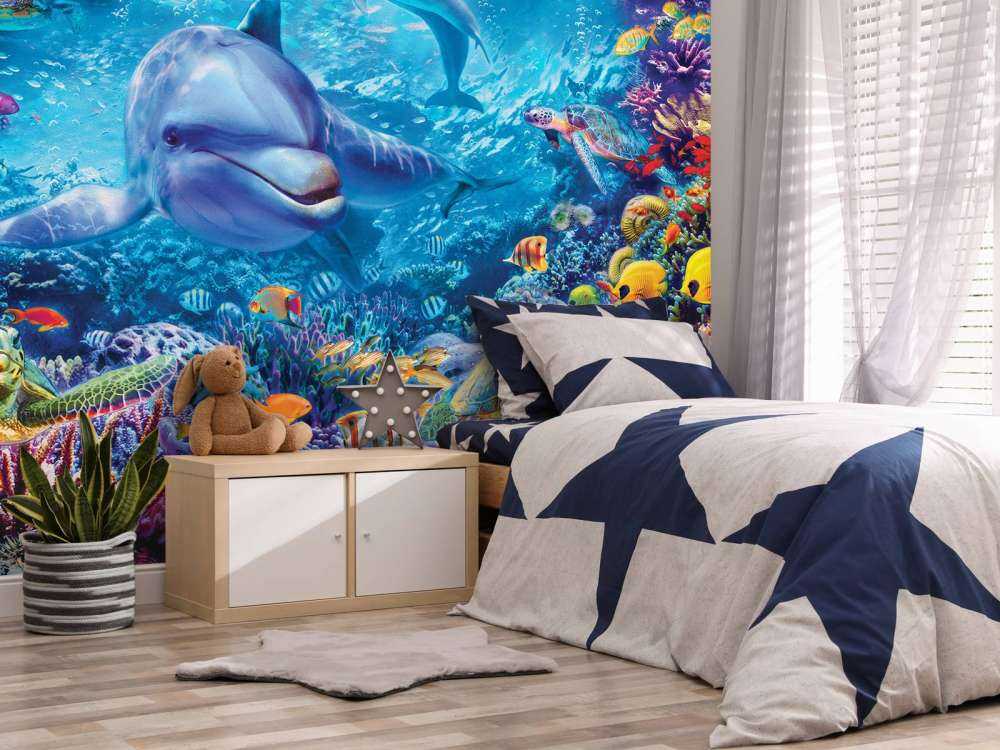 Underwater Dolphin and Turtle