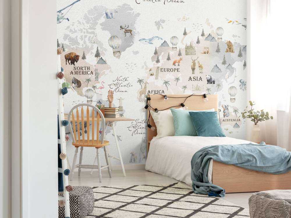 Mappa del mondo con diversi animali