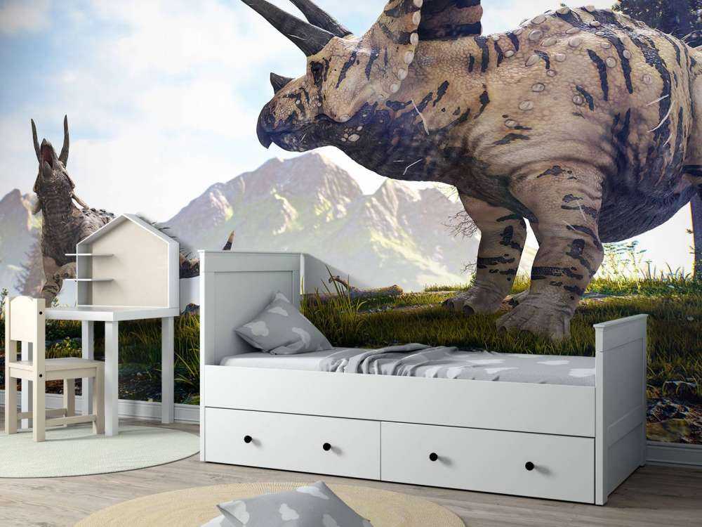 Dinosauri che camminano nella campagna