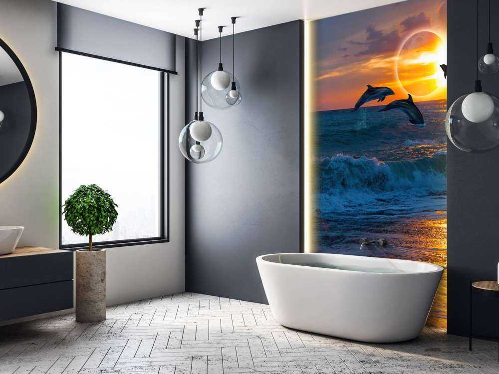 Delfini con tramonto