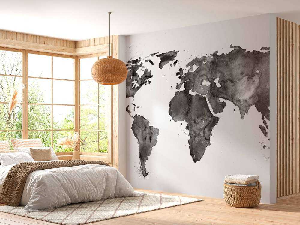 Nero mondo mappa del mondo di acquerello