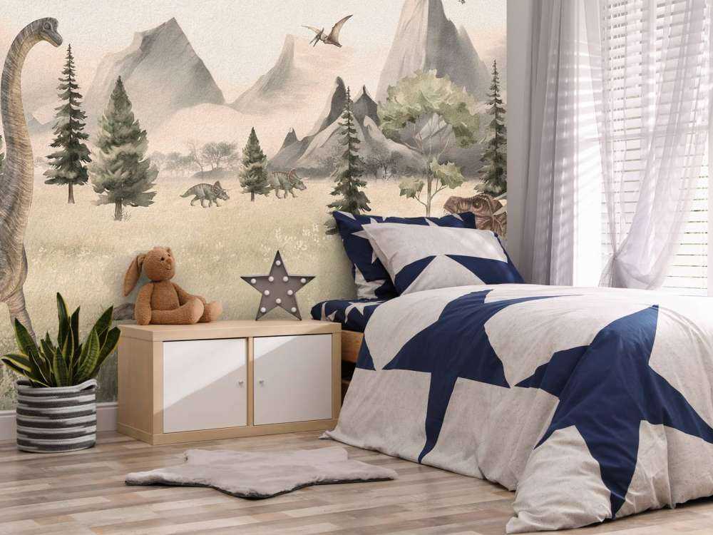 Paesaggio con dinosauri in beige