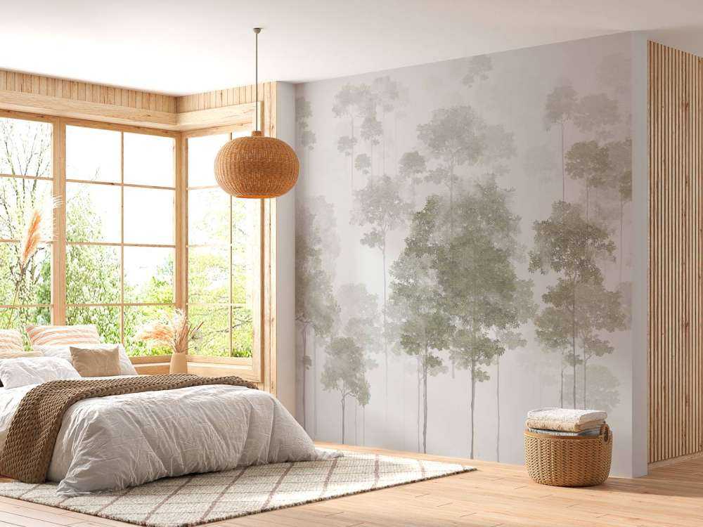 Foresta dipinta nella nebbia