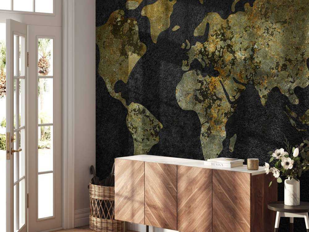 Mappa del mondo con texture verde oro