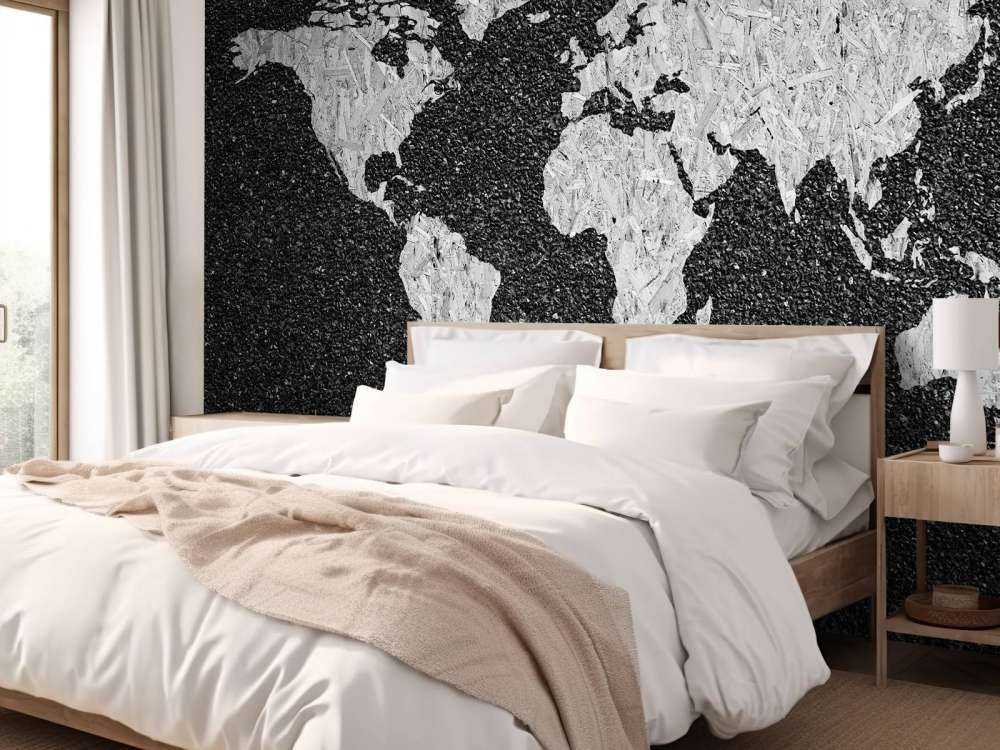 Mappa del mondo bianca su sfondo nero