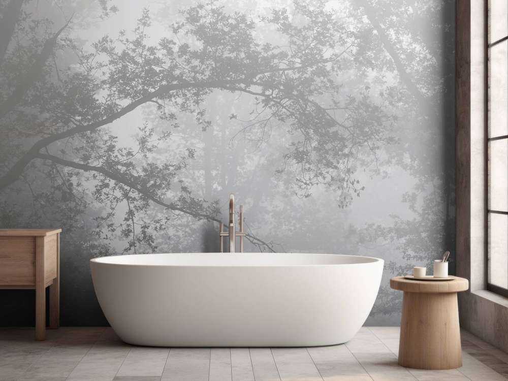 Una bella foresta nella nebbia