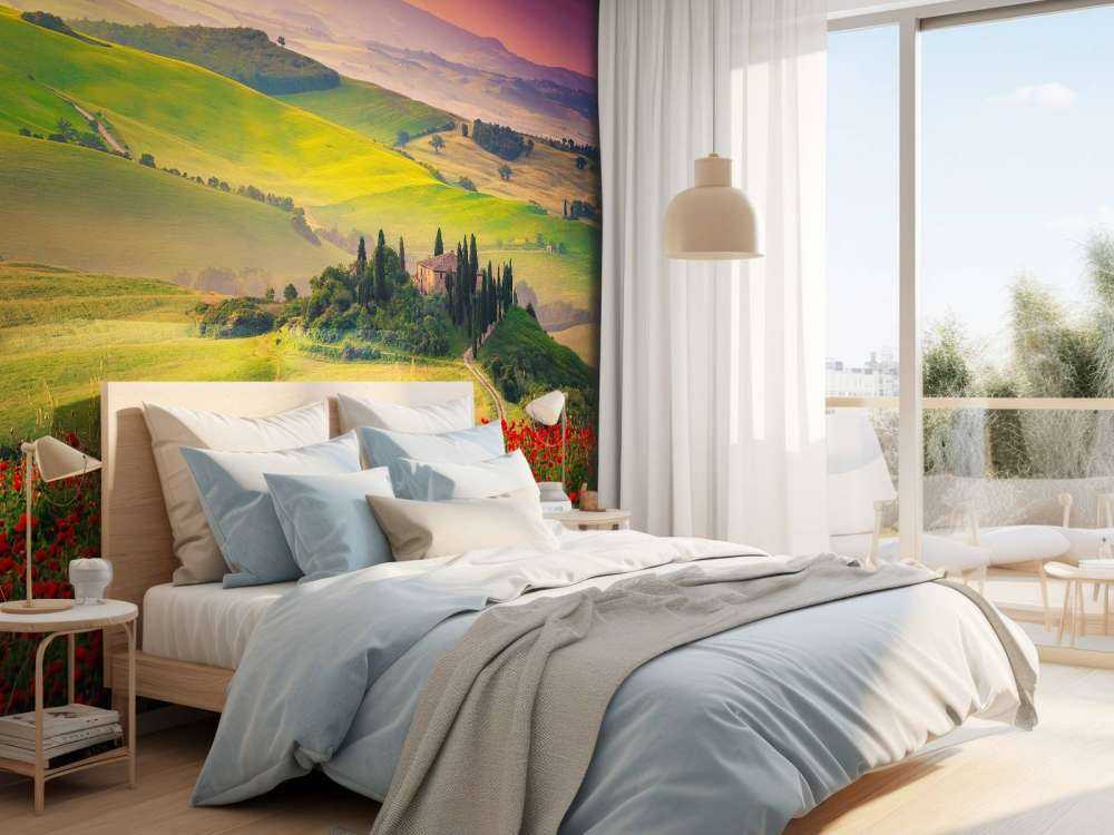 Papaveri rossi con paesaggio italiano