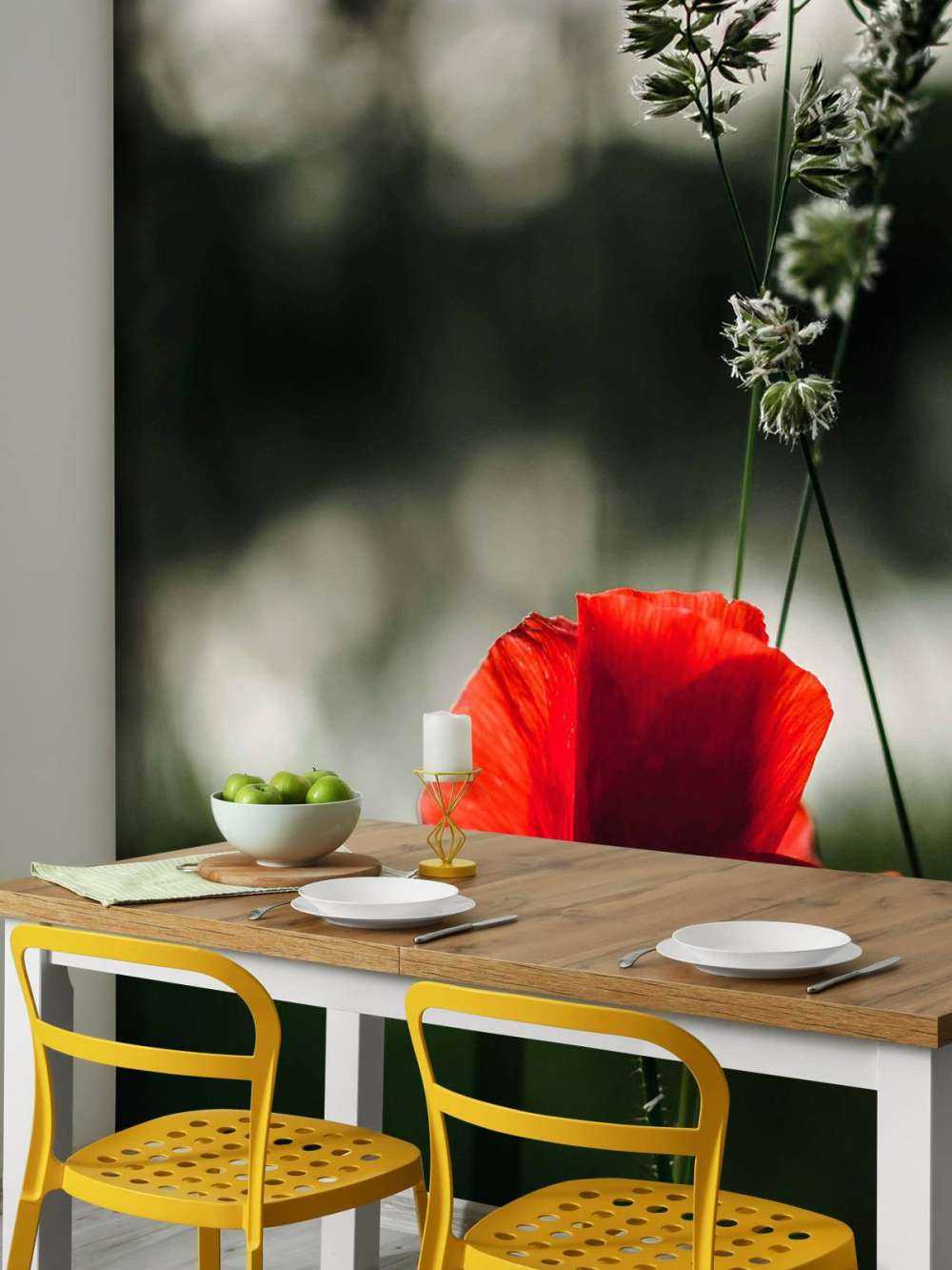 Papavero rosso con erba