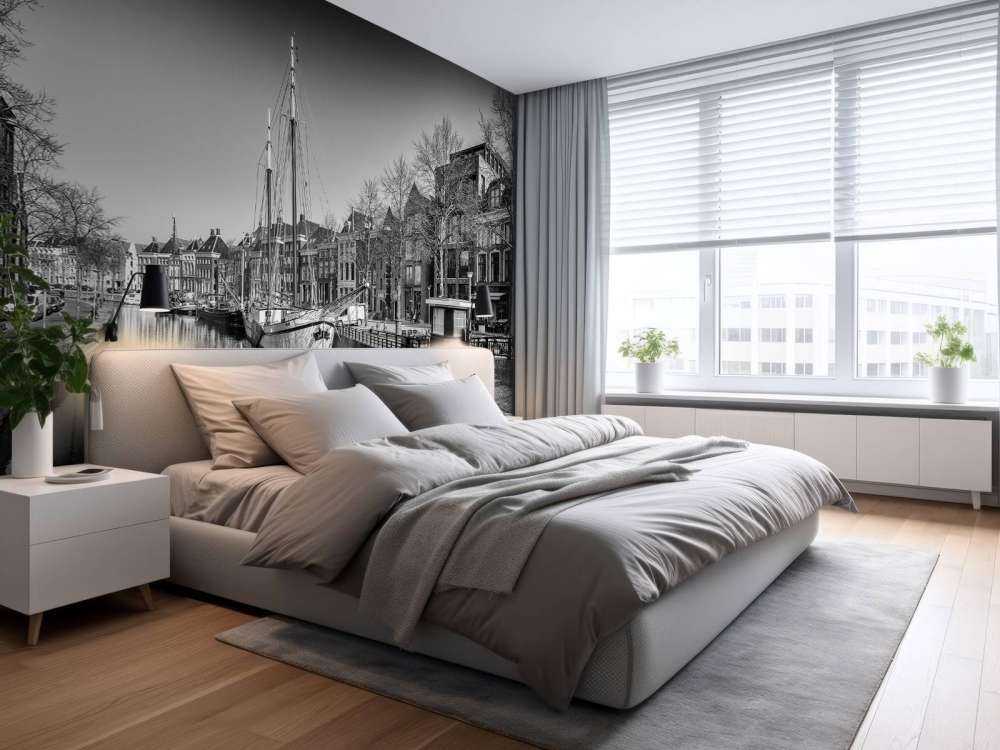 Nave storica situata nel fiume A a Groninga In bianco e nero 