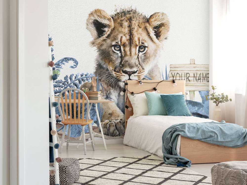 Giovane leone nella giungla blu