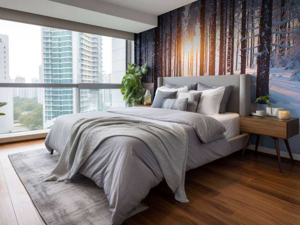 Tramonto in una foresta invernale