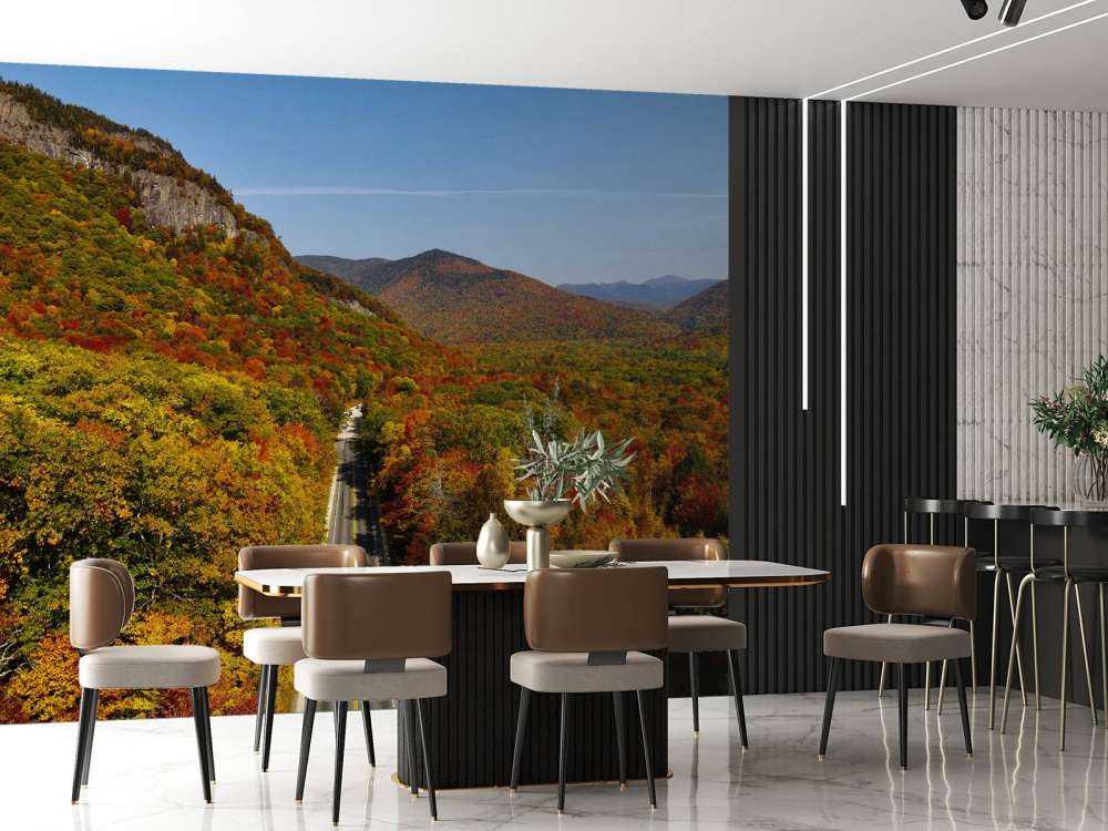 Strada attraverso il paesaggio autunnale