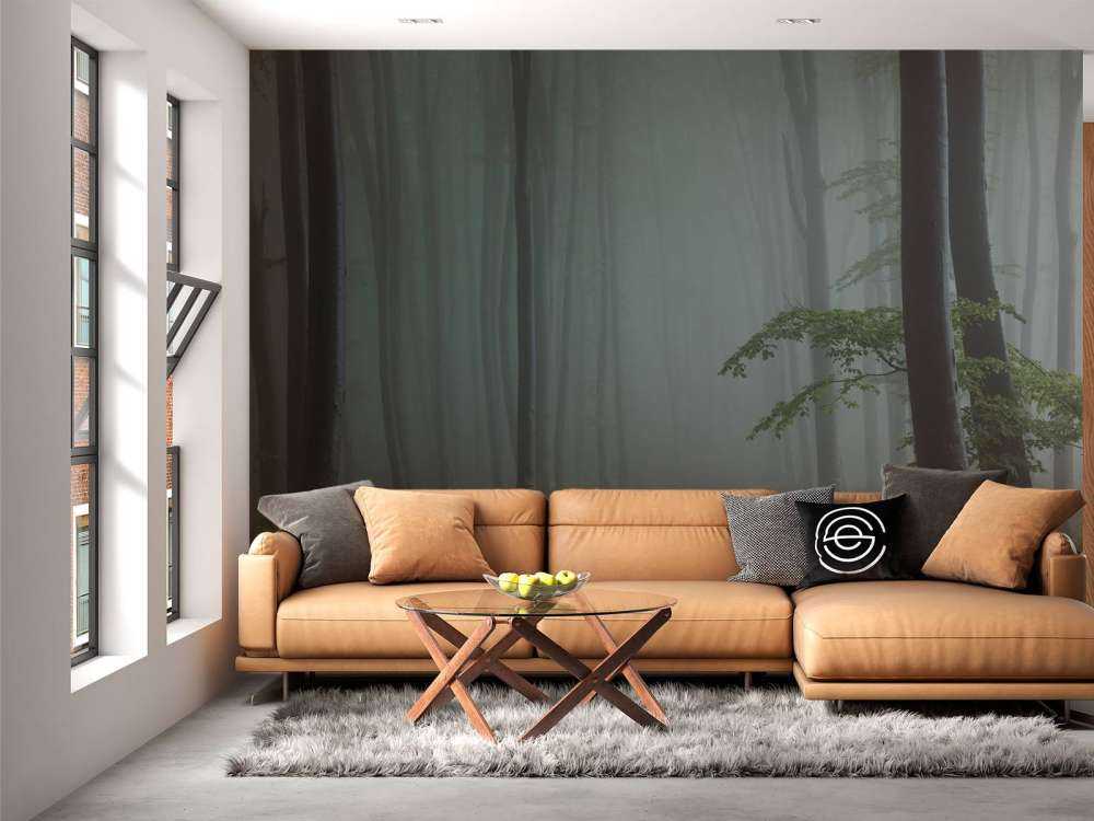 Panorama forestale nebbioso