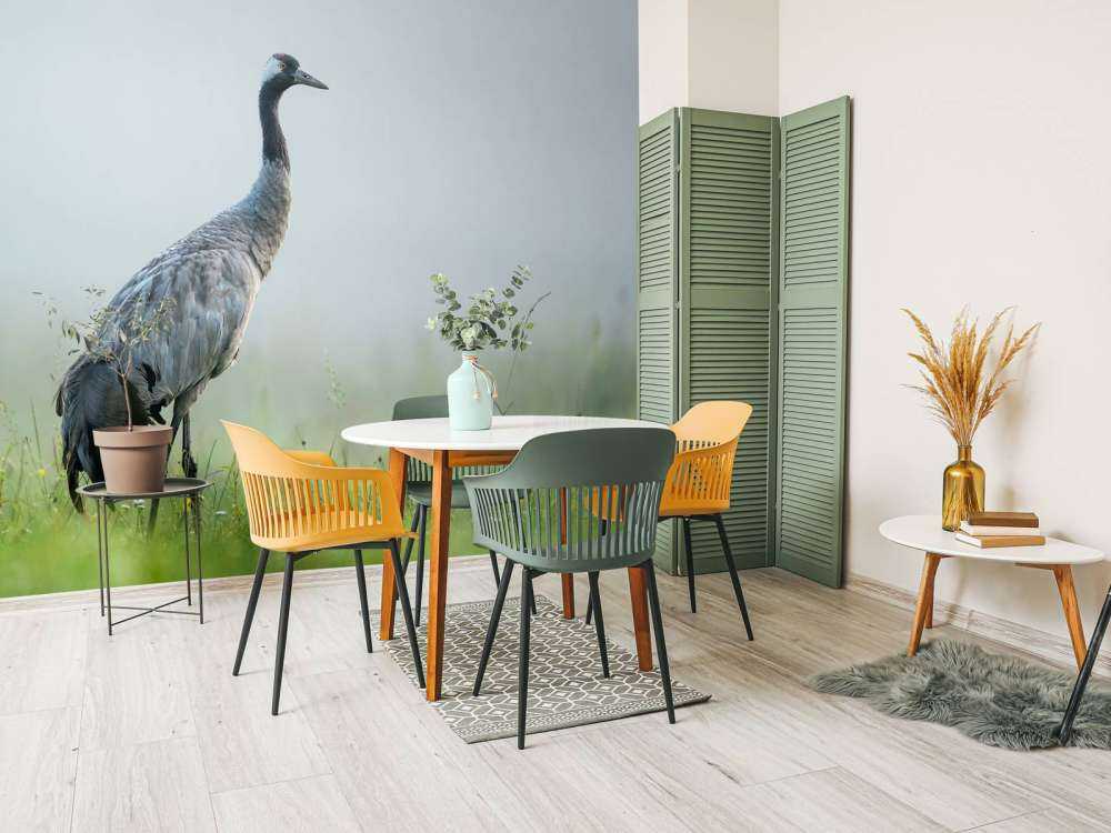 Gru nella nebbia del mattino