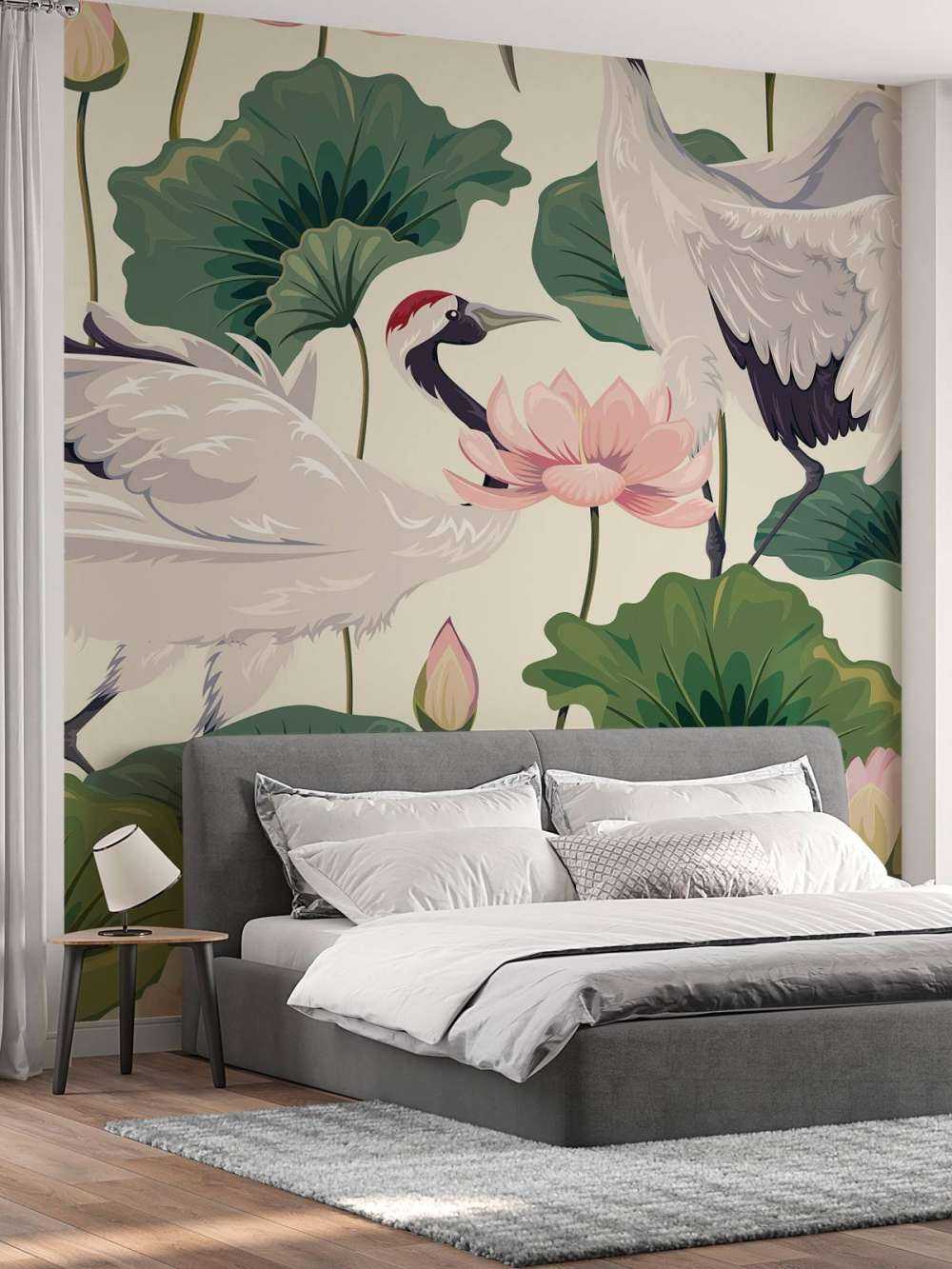 Coppia di gru con loto