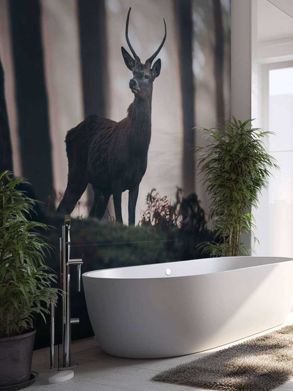 Cervo vicino agli alberi