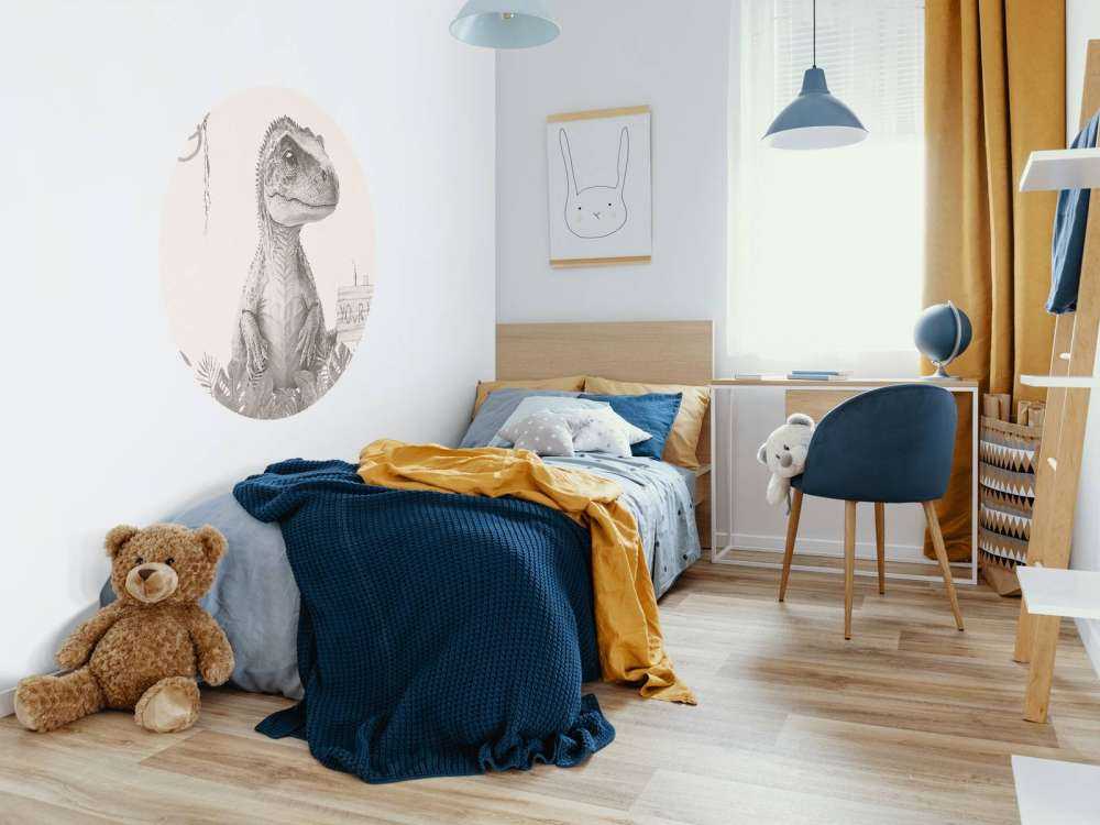 Baby t-rex nella giungla beige