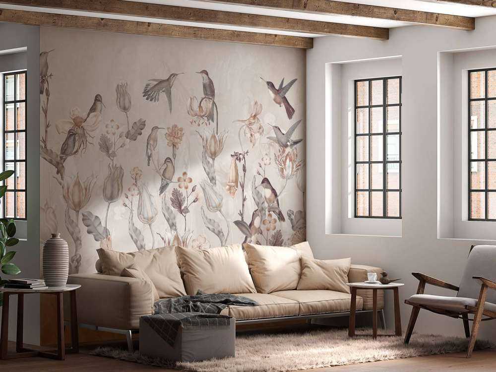 Sinfonia di Colibrì Primaverile - Fioritura Vintage Sepia