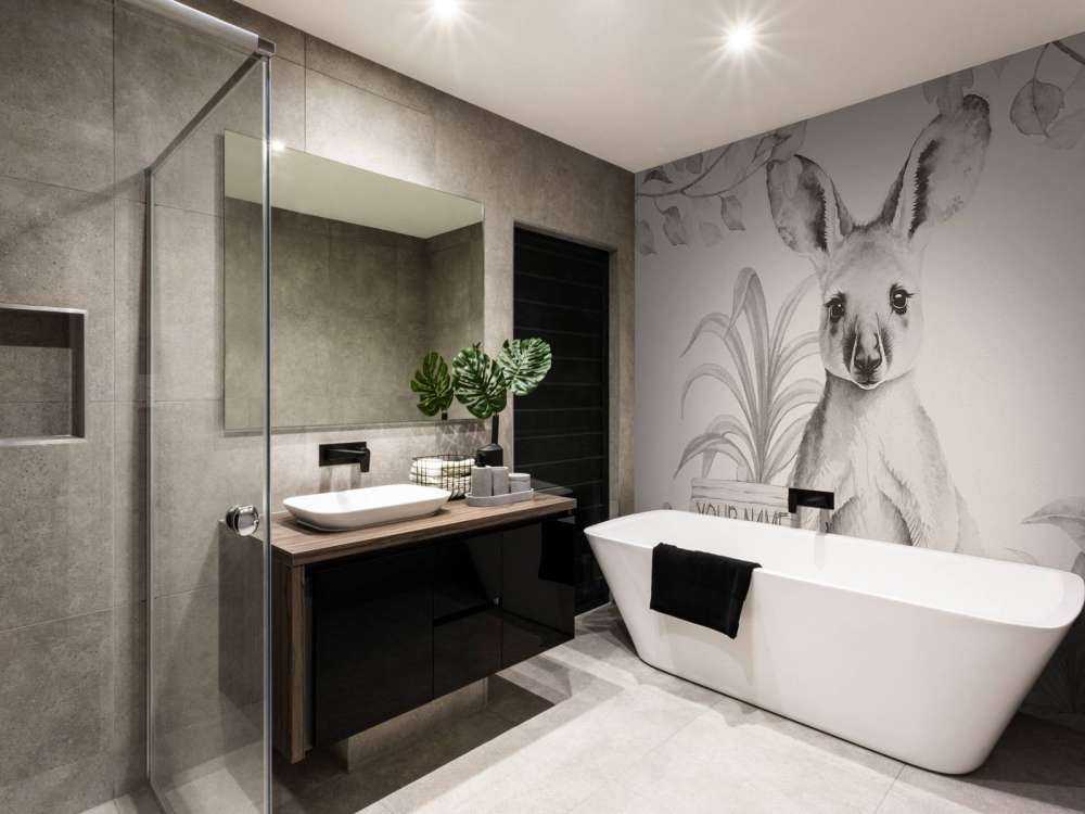 Baby canguro nella giungla beige