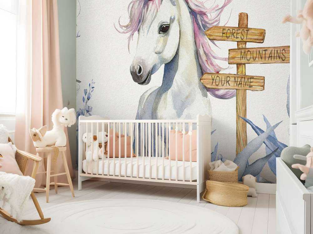 Baby unicorno con piante blu