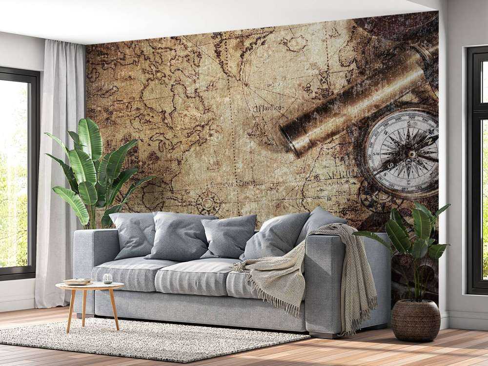 Mappa del mondo con bussola