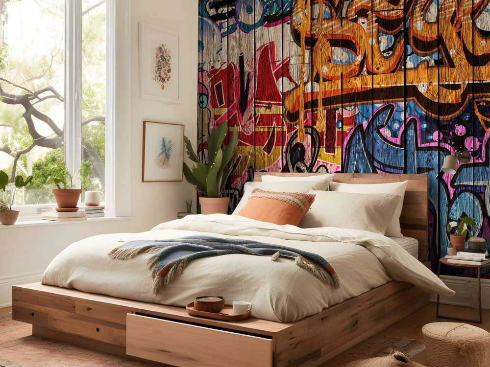 Graffiti con lettere su legno