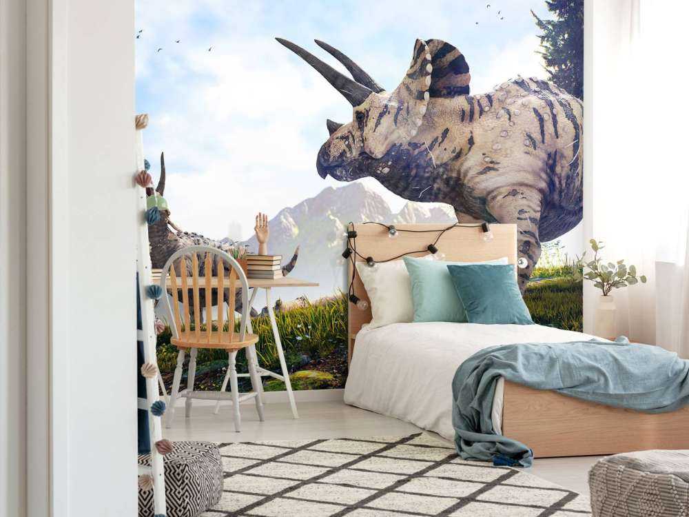 Dinosauri che camminano nella campagna