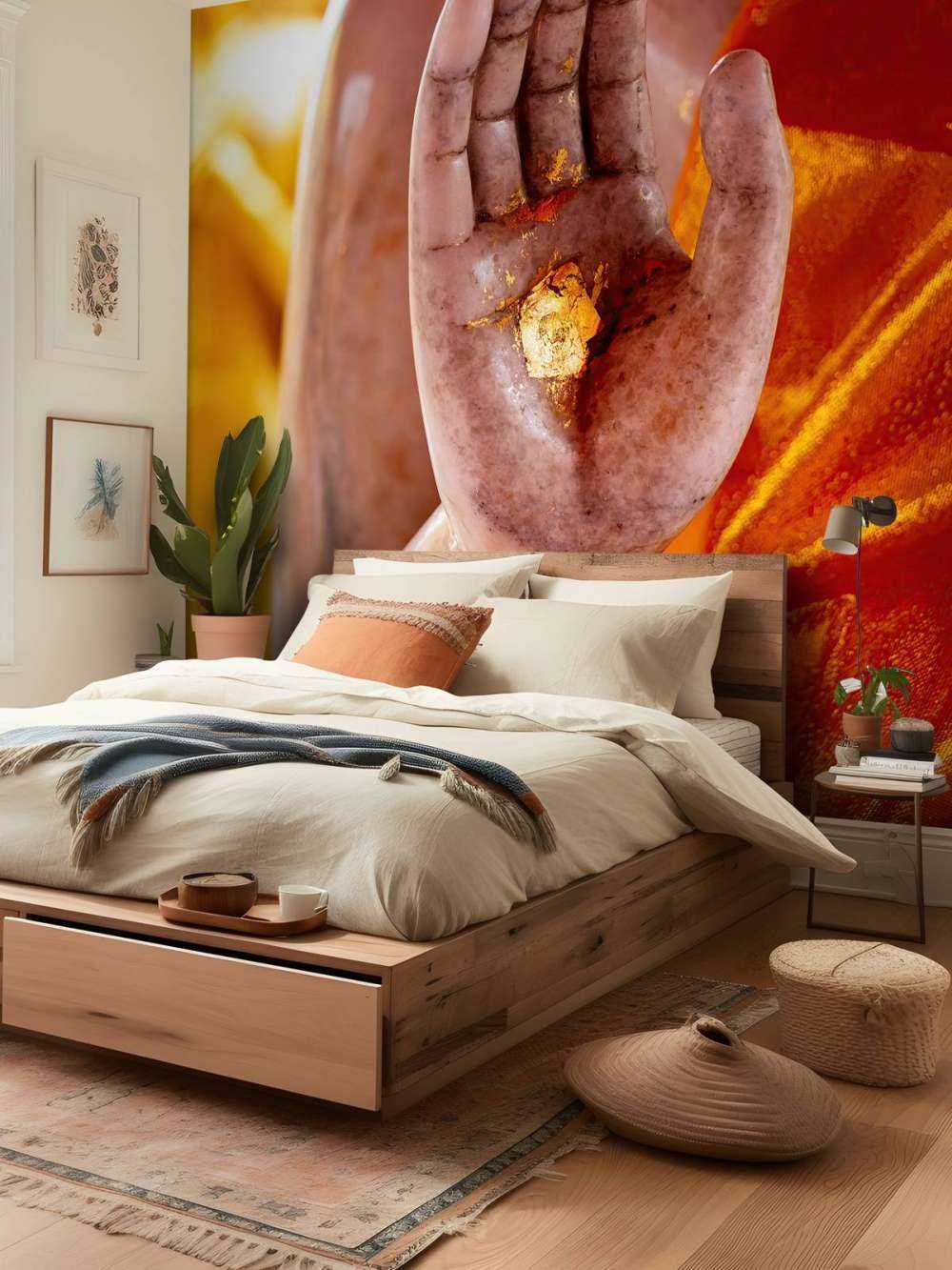 Palma con placca d'oro Complesso di templi di Bangkok (Thailandia)  