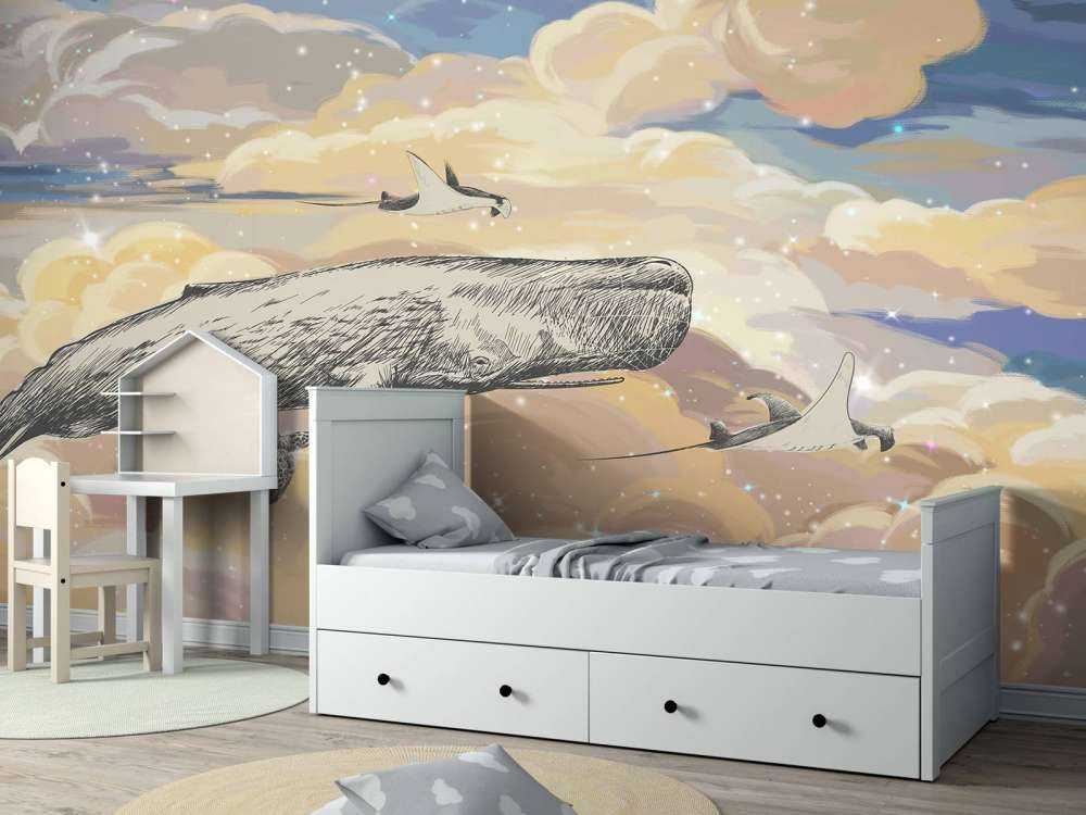 Balena che nuota tra le nuvole