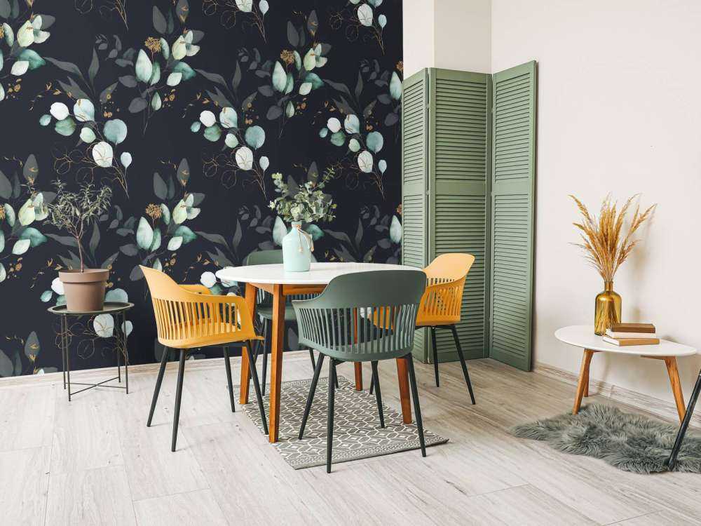 Foglie blu scuro con oro