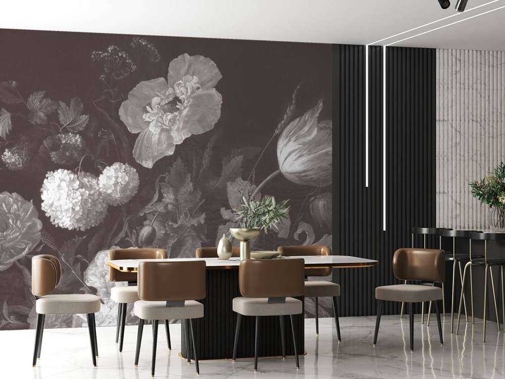 Natura morta di fiori barocchi - seppia scuro