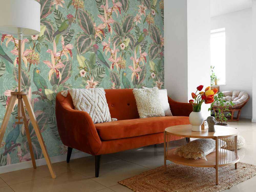 Uccelli e pappagalli della giungla tropicale - verde menta