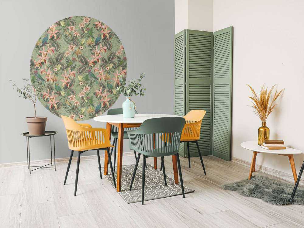 Uccelli e pappagalli della giungla tropicale - verde salvia