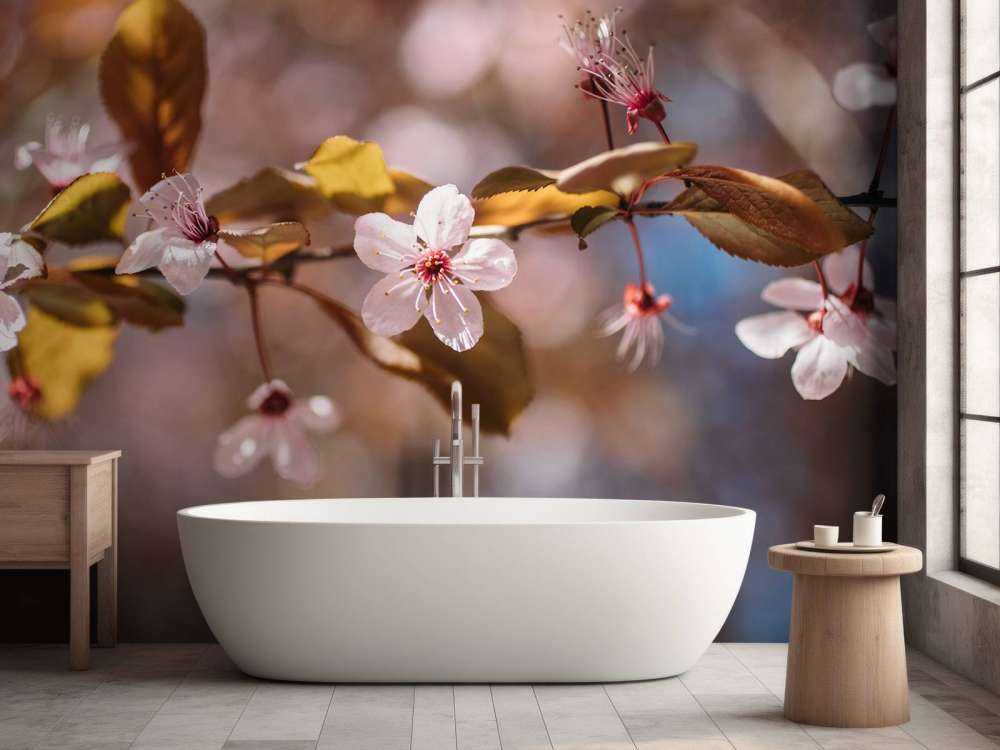 Fiori rosa e foglie marroni