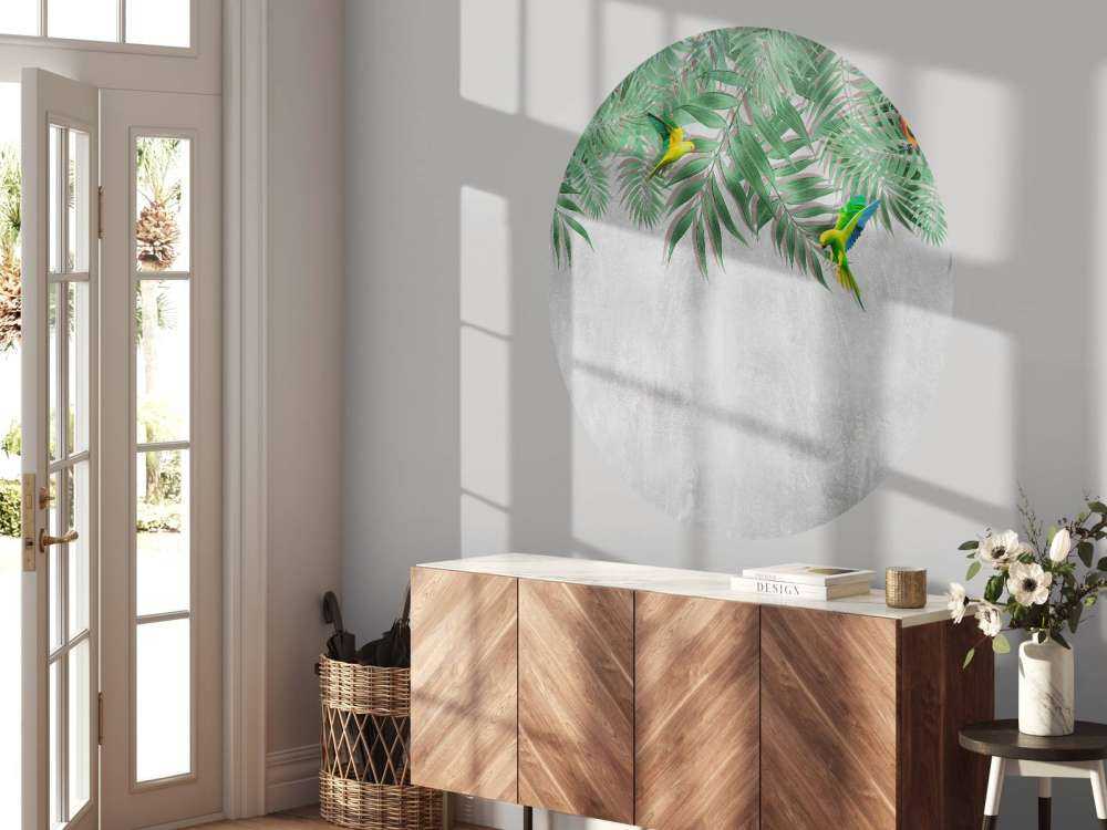 Hojas tropicales y periquitos