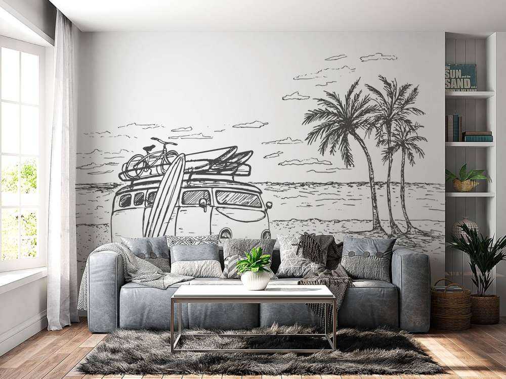 Spiaggia disegnata in bianco e nero