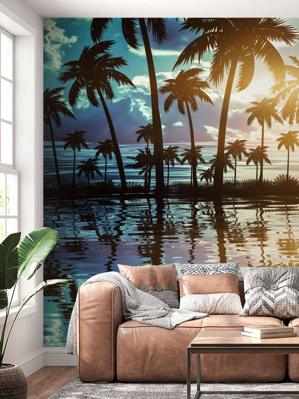 Paesaggio notturno con palme