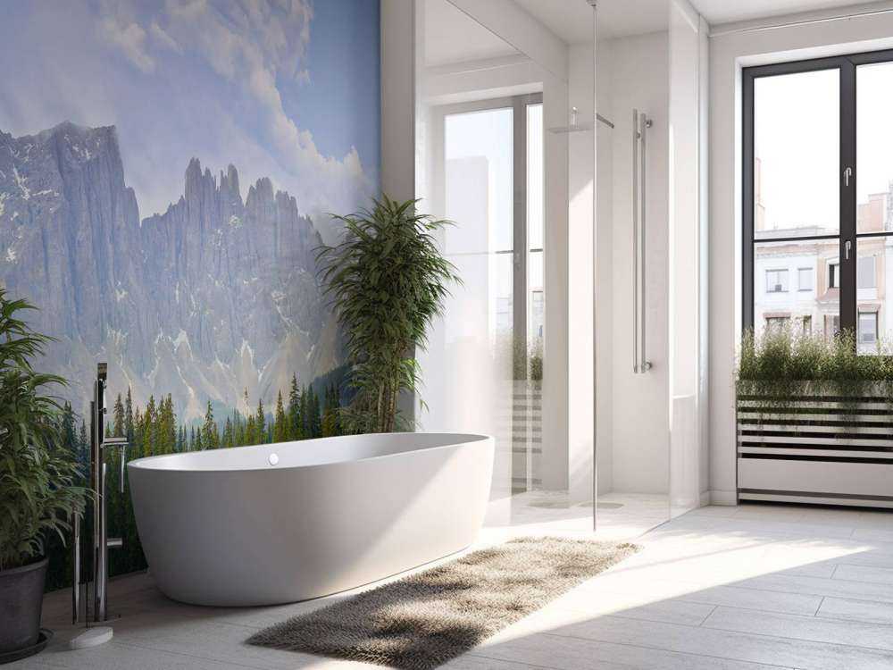 Montagne con alberi e nuvole