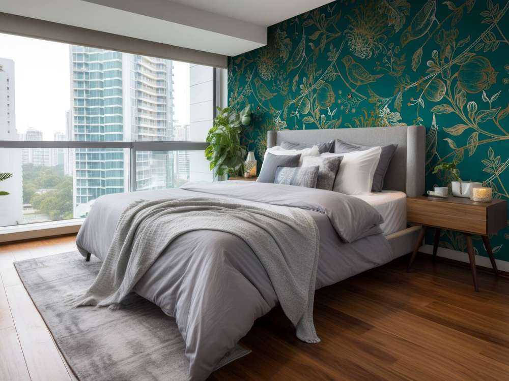 Motivo a crisantemi e uccelli