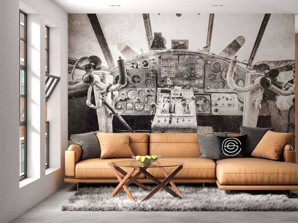 Cabina di pilotaggio di un aereo in seppia