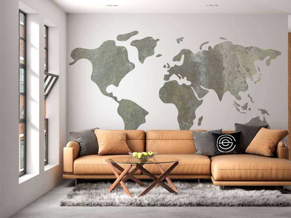 Mappa del mondo verde con struttura in metallo