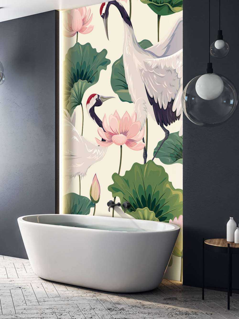 Coppia di gru con loto