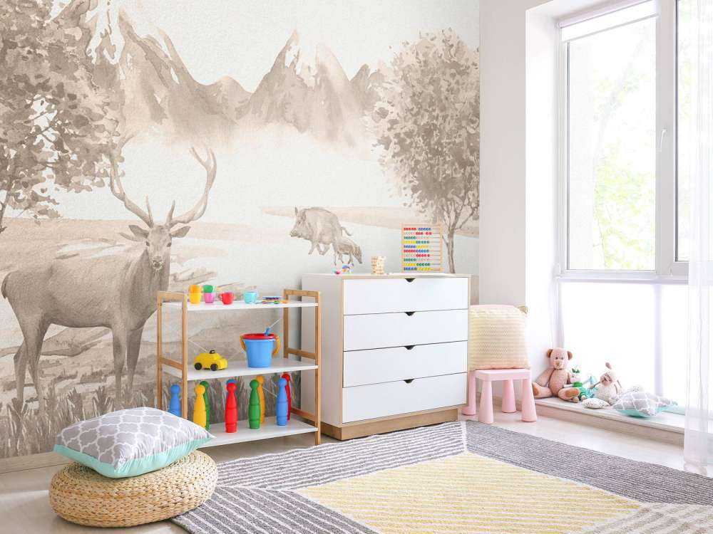 Foresta con animali in taupe