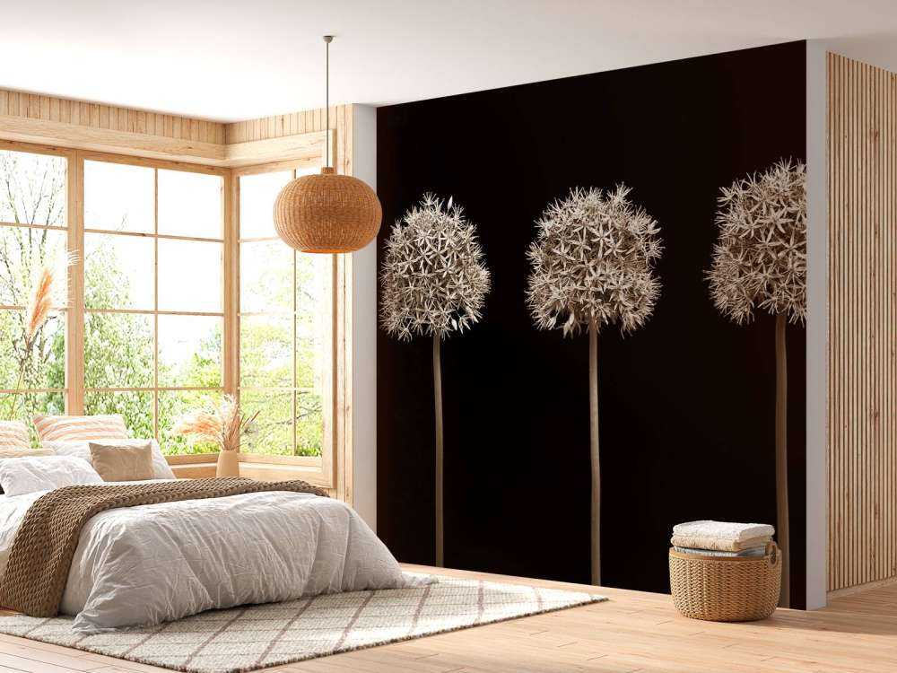 Tre fiori di allium in fila