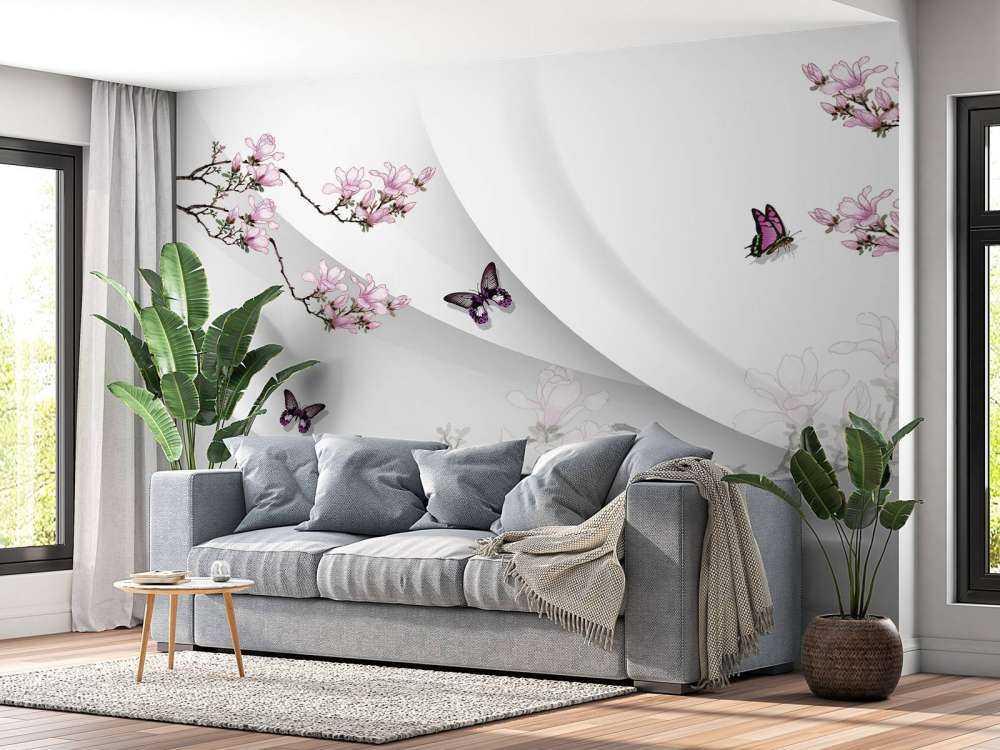 Fondo blanco 3D con flor decorativa