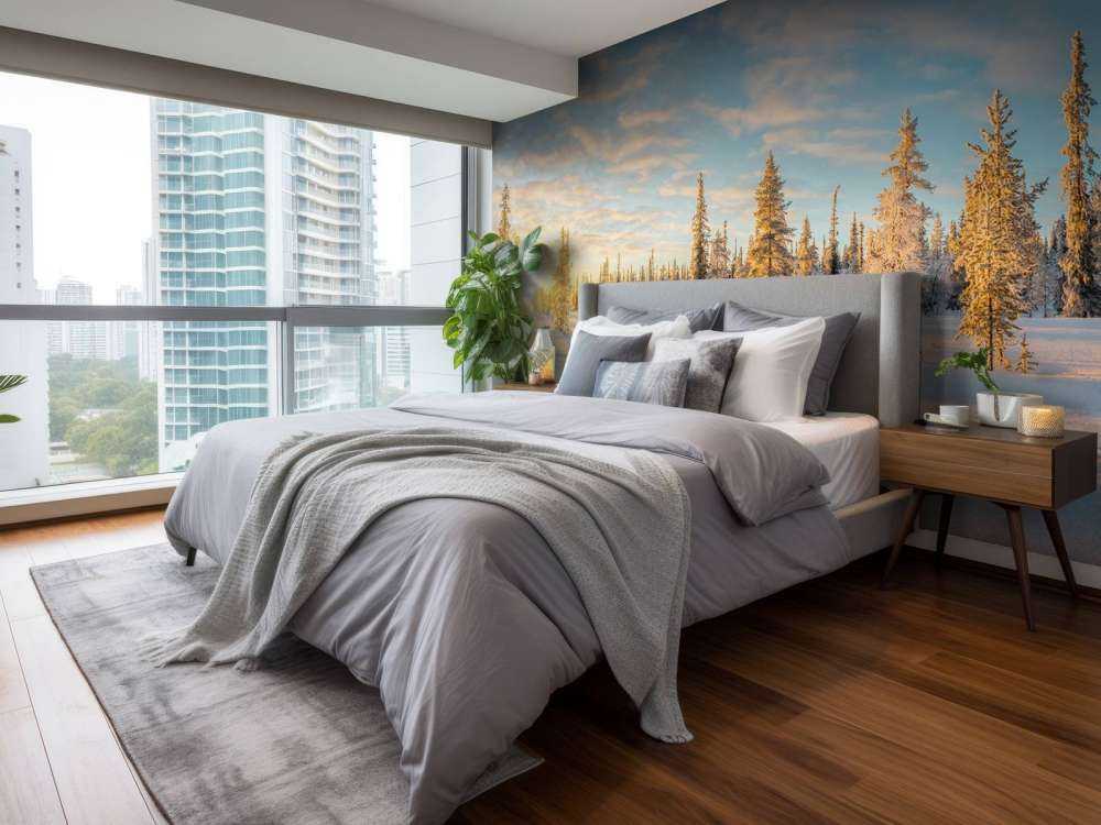 Paesaggio di neve al tramonto