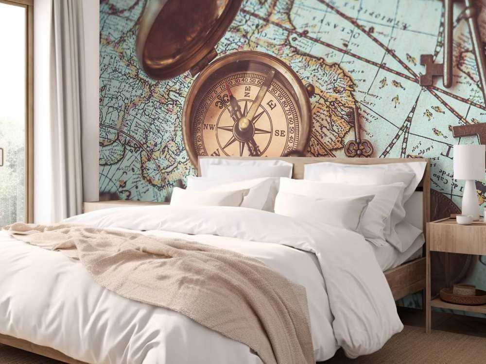 Mappa del mondo vintage con bussola